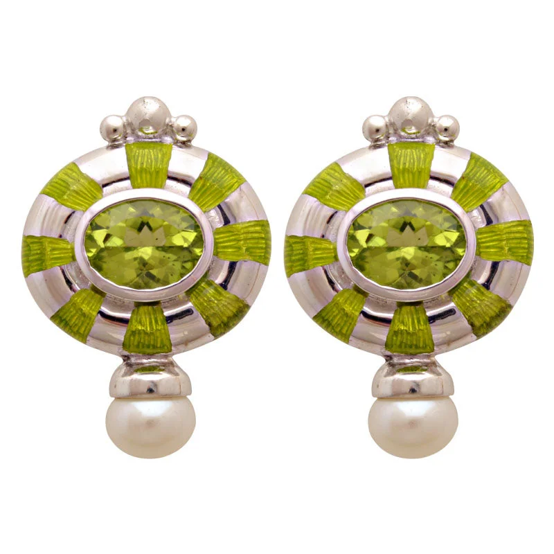 ladies-delicate-diamond-earrings-Earrings-Peridot and Fresh Water Pearl (Enamel)