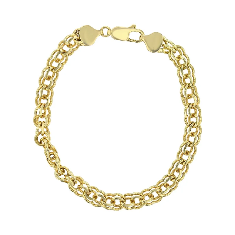 Ladies bracelets with pearl howlite -8-Inch 14K Yellow Gold 6.5mm Wide Double Link Bracelet