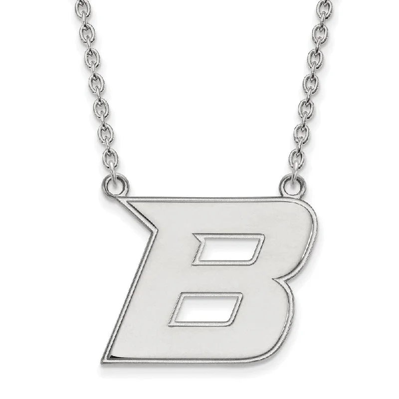 Ladies necklaces for athletes -Sterling Silver Boise State Large Initial B Pendant Necklace, 18 Inch