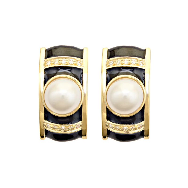 ladies-pearl-huggie-earrings-Earrings-South Sea Pearl and Diamond (Enamel)