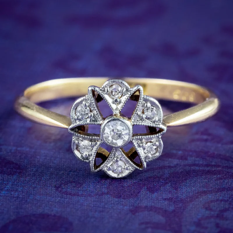 ladies-elegant-gold-rings-Antique Edwardian Diamond Daisy Cluster Ring