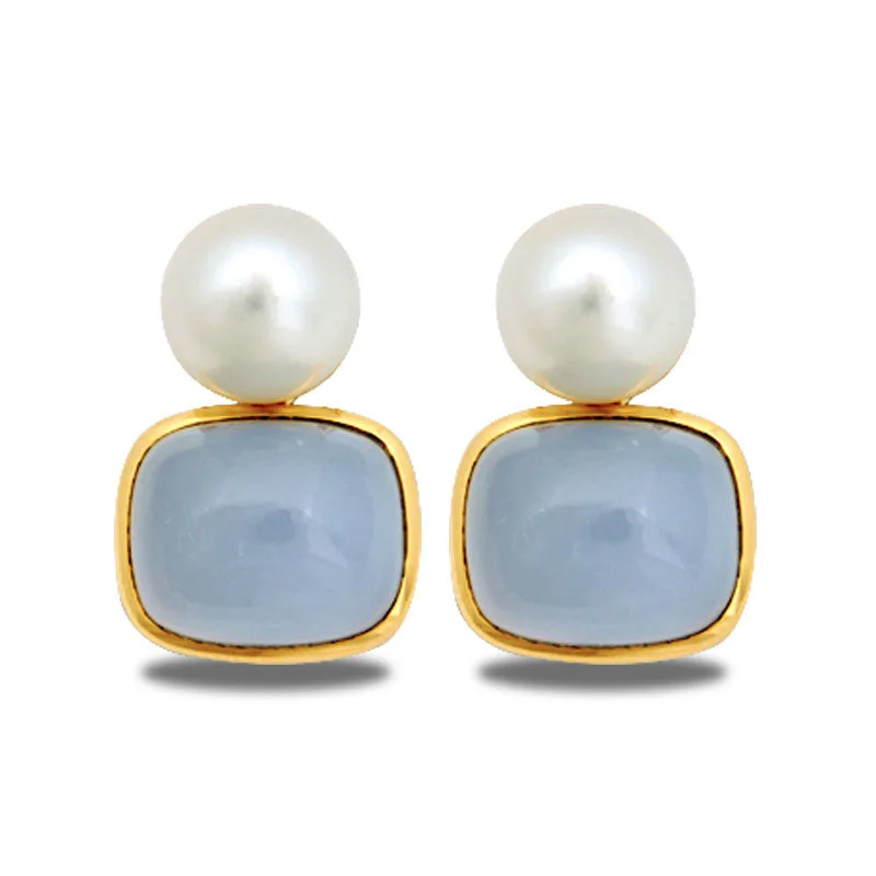 ladies-vintage-diamond-earrings-Earrings-Chalcedony and South Sea Pearl