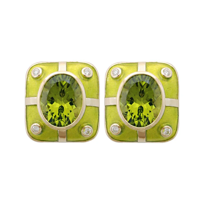 ladies-gift-diamond-earrings-Earrings-Peridot and Diamond (Enamel)