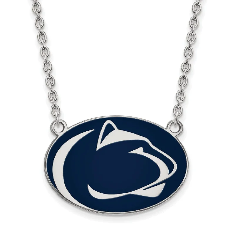 Ladies necklaces light strands -Sterling Silver Penn State Large Enamel Pendant Necklace