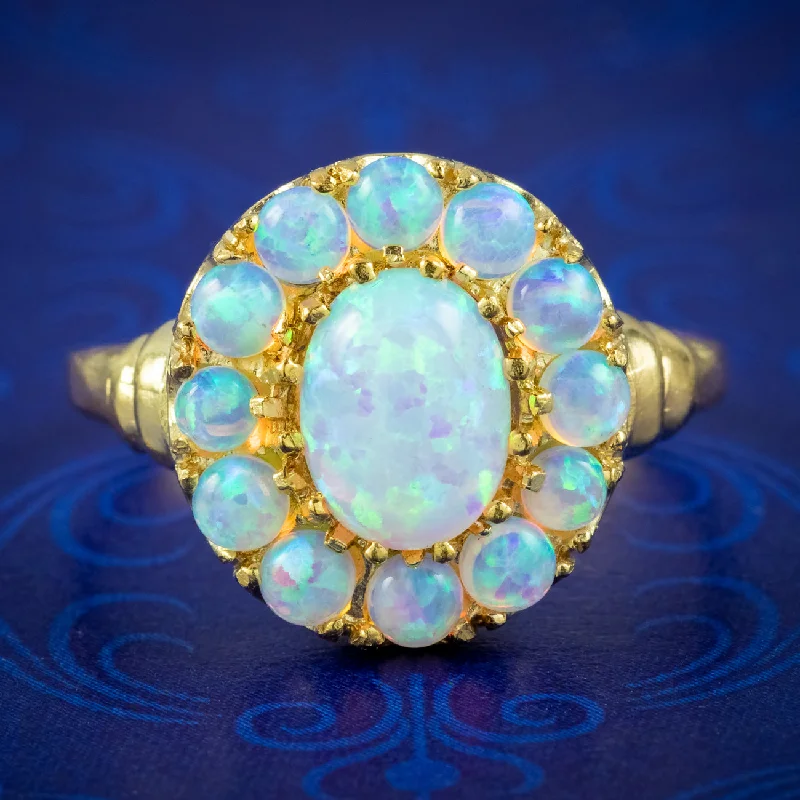 ladies-princess-cut-diamond-rings-Victorian Style Opal Cluster Ring 18ct Gold On Silver