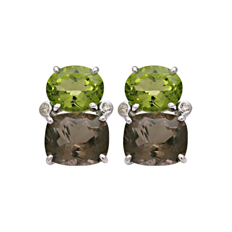 ladies-ethnic-diamond-earrings-Earrings-Peridot, Smokey Quartz and Diamond