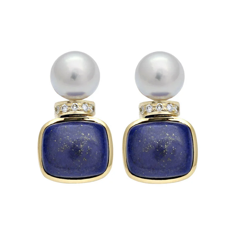 ladies-diamond-bar-earrings-Earrings-Lapis Lazuli, South Sea Pearl and Diamond