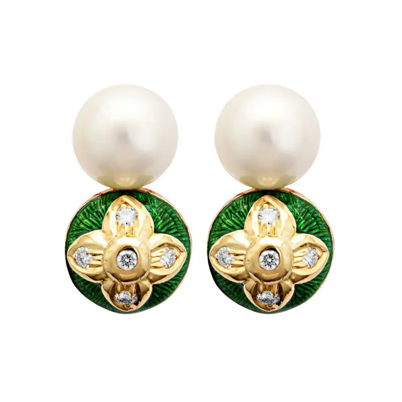 ladies-crawl-pearl-earrings-Earrings-South Sea Pearl and Diamond (Enamel)