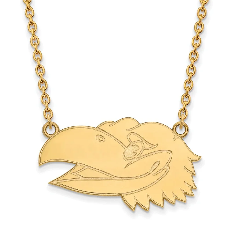 Ladies necklaces weathered finish -10k Yellow Gold U of Kansas Lg Jayhawk Pendant Necklace