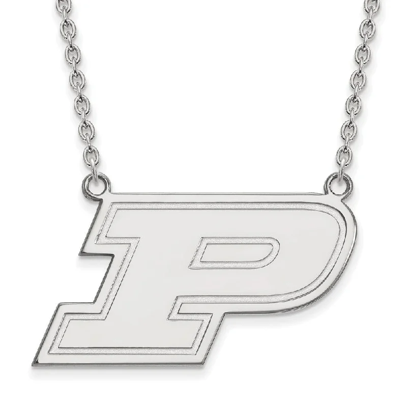 Ladies necklaces with zodiac pendants -Sterling Silver Purdue Large Initial P Pendant Necklace