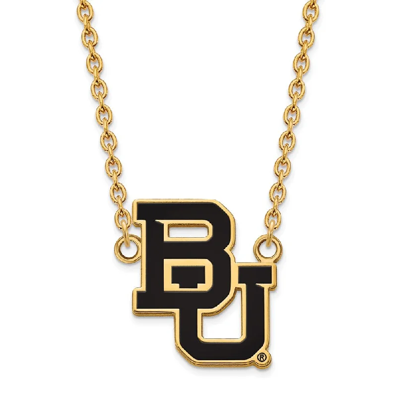 Ladies necklaces bold fashion -14k Gold Plated Silver Baylor U Large Enamel Pendant Necklace