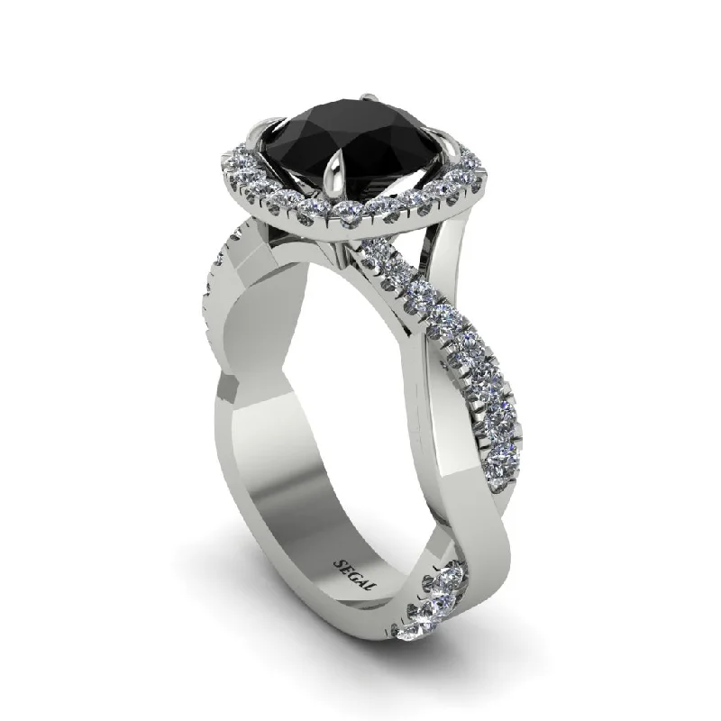 engagement-sapphire-classic-ring-Black Diamond Twist Shank Halo Engagement Ring - Cheyenne No. 9