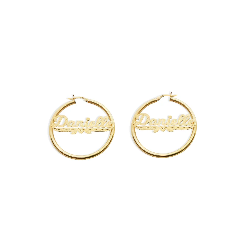 ladies-custom-gold-earrings-THE SCRIPT DIAMOND CUT SINGLE HEART HOOP EARRINGS