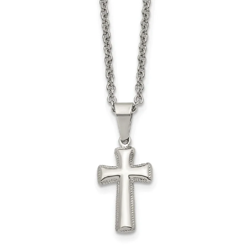 Ladies necklaces dainty chains -Stainless Steel Small Pillow Cross Necklace, 18 Inch