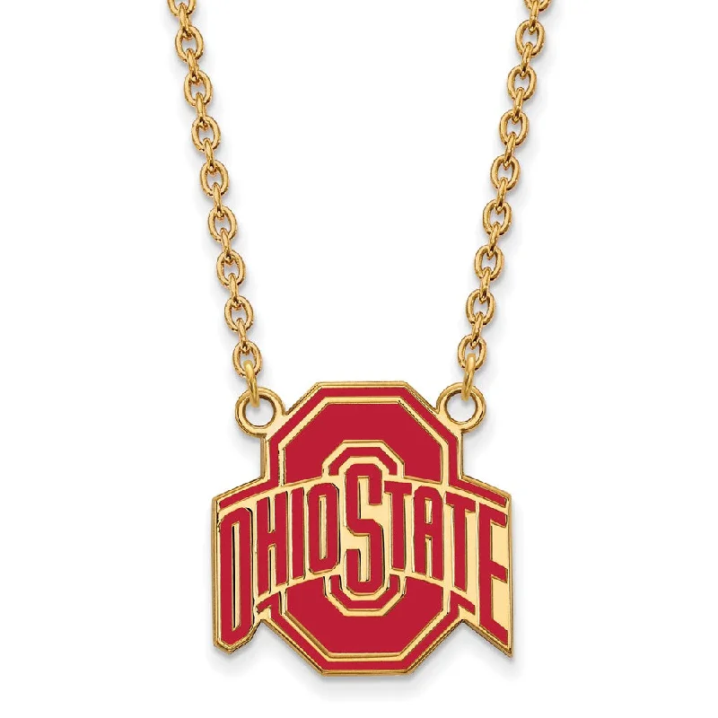 Ladies necklaces for beach escapes -14k Gold Plated Silver Ohio State Large Enamel Pendant Necklace