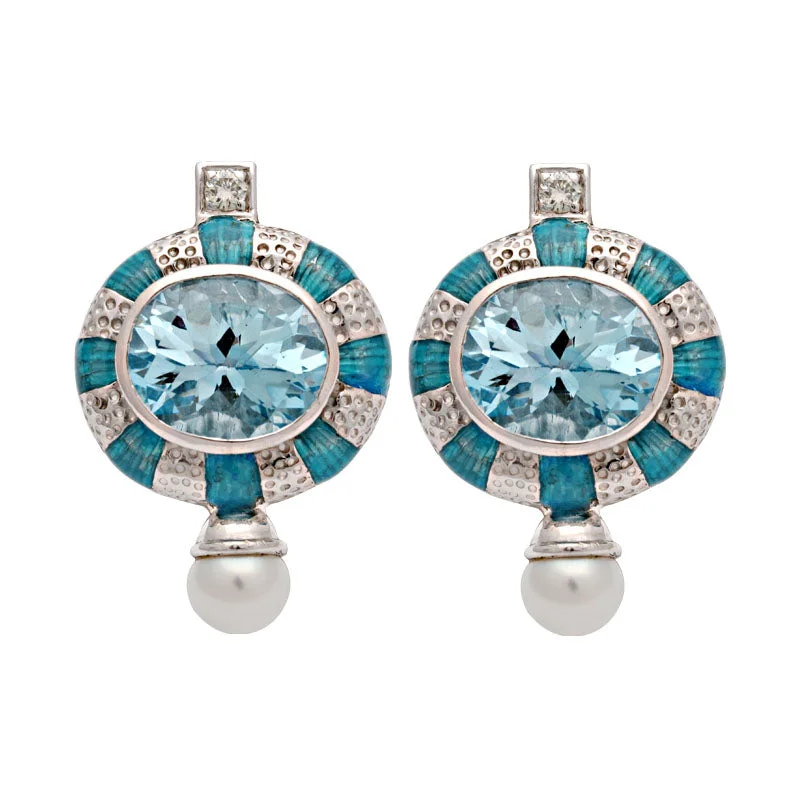 ladies-infinity-pearl-earrings-Earrings-Blue Topaz, Fresh Water Pearl and Diamond (Enamel)