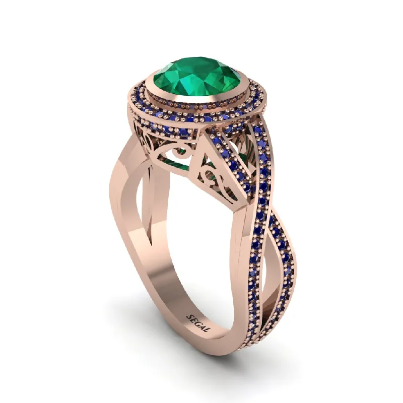 engagement-wedding-silver-ring-Emerald Filigree Halo Twist Shank Engagement Ring - Wren No. 65