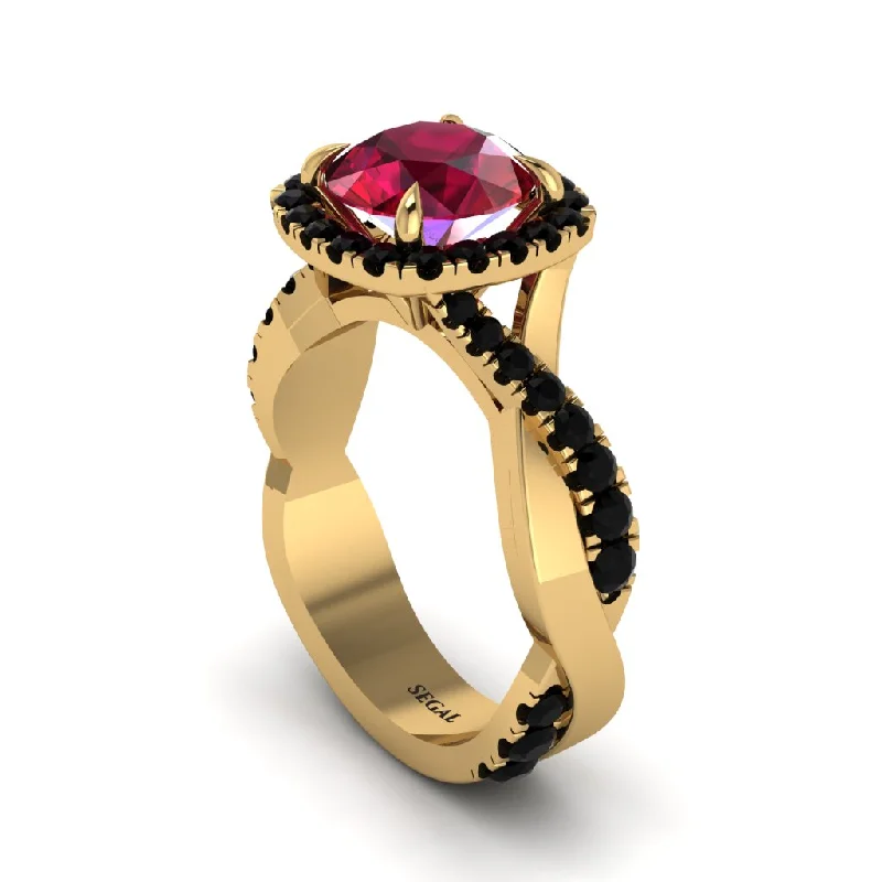 engagement-marquise-cut-emerald-ring-Ruby Twist Shank Halo Engagement Ring - Cheyenne No. 40