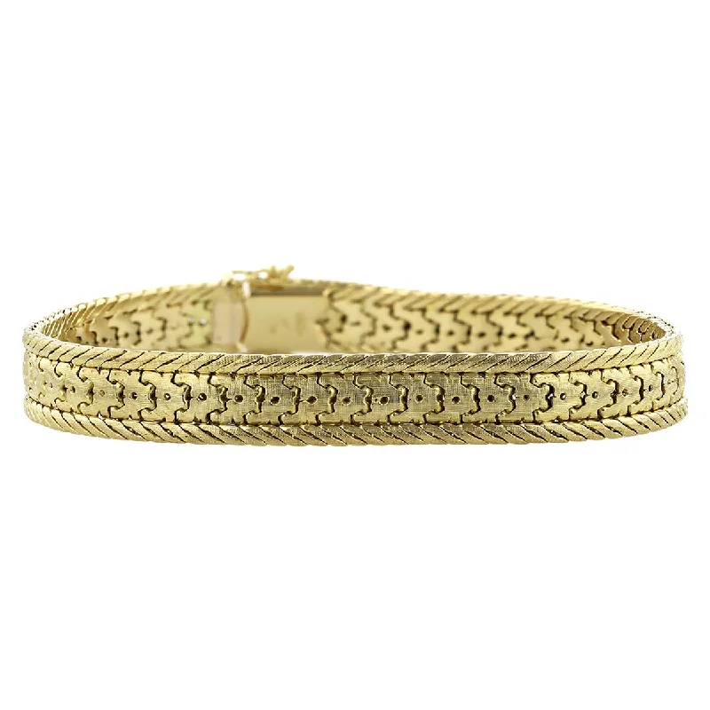 Ladies bracelets with star charms -18K Yellow Gold Wide English Mesh Bracelet