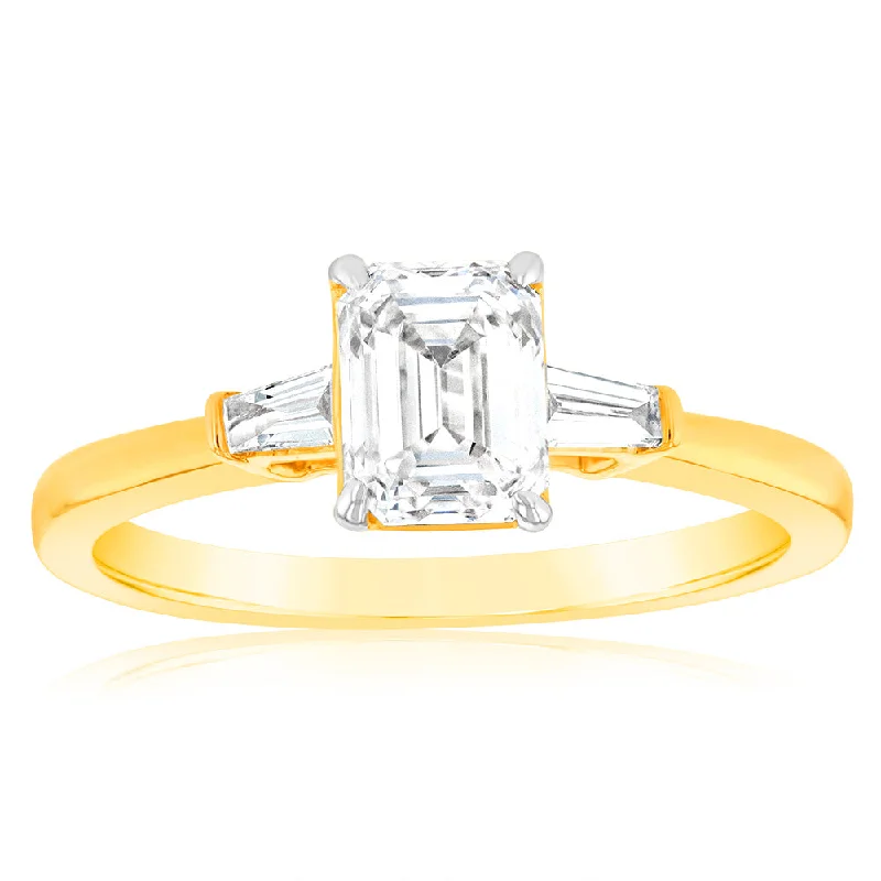 engagement-rose-gold-pave-ring-Luminesce Lab Grown 18ct Yellow Gold 1.1 Carat Emerald Diamond Engagement Ring