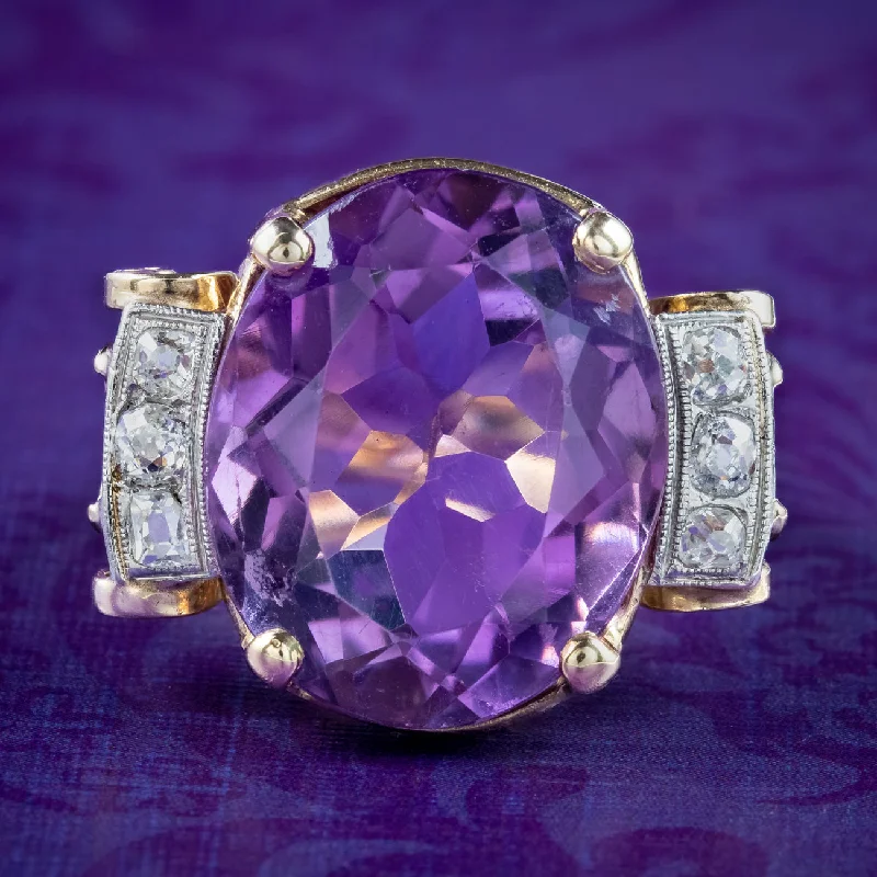 ladies-name-platinum-rings-Vintage Amethyst Diamond Cocktail Ring 16ct Amethyst