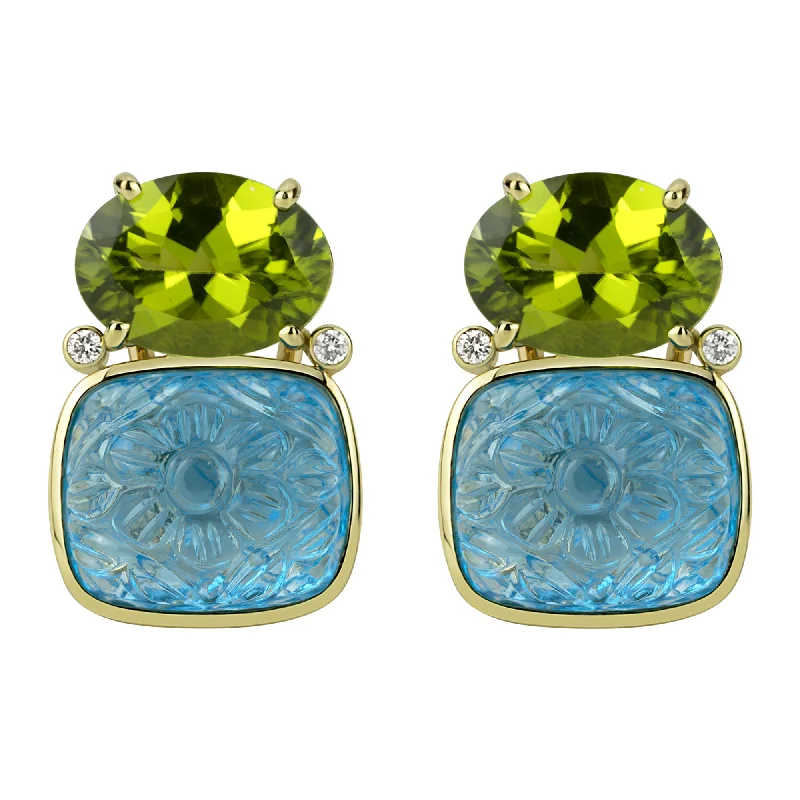 ladies-gemstone-silver-earrings-Earrings - Peridot , Blue Topaz And Diamond (2314D)