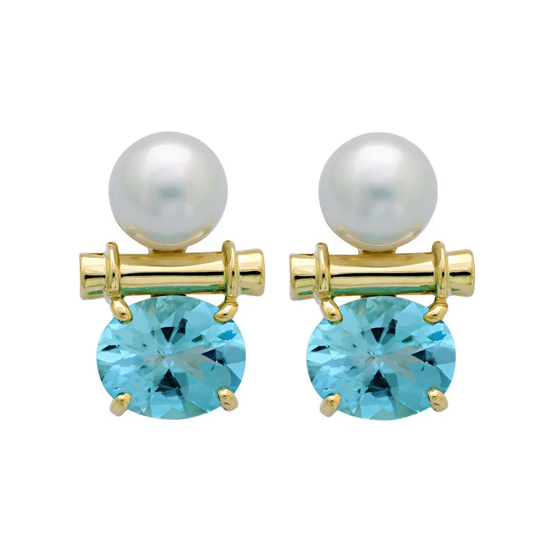 ladies-rose-gold-cluster-earrings-Earrings-Blue Topaz and South Sea Pearl