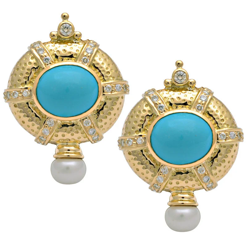 ladies-gift-diamond-earrings-Earrings-Turquoise, Pearl and Diamond