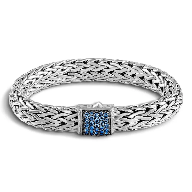 Ladies bracelets with jet spinel -Classic Chain Silver Lava Large Bracelet with Blue Sapphire