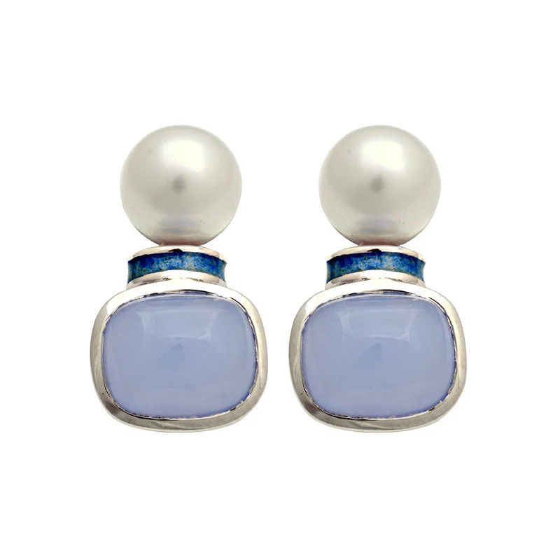 ladies-cross-diamond-earrings-Earrings-Chalcedony and South Sea Pearl (Enamel)