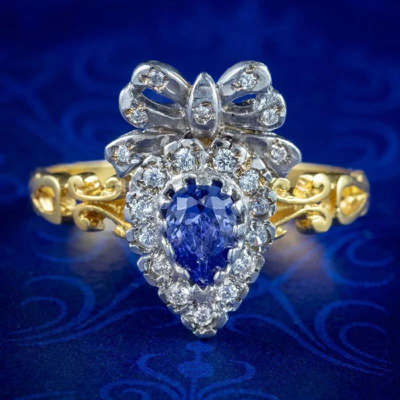 ladies-gold-stackable-rings-Edwardian Style CZ Tanzanite Cluster Ring