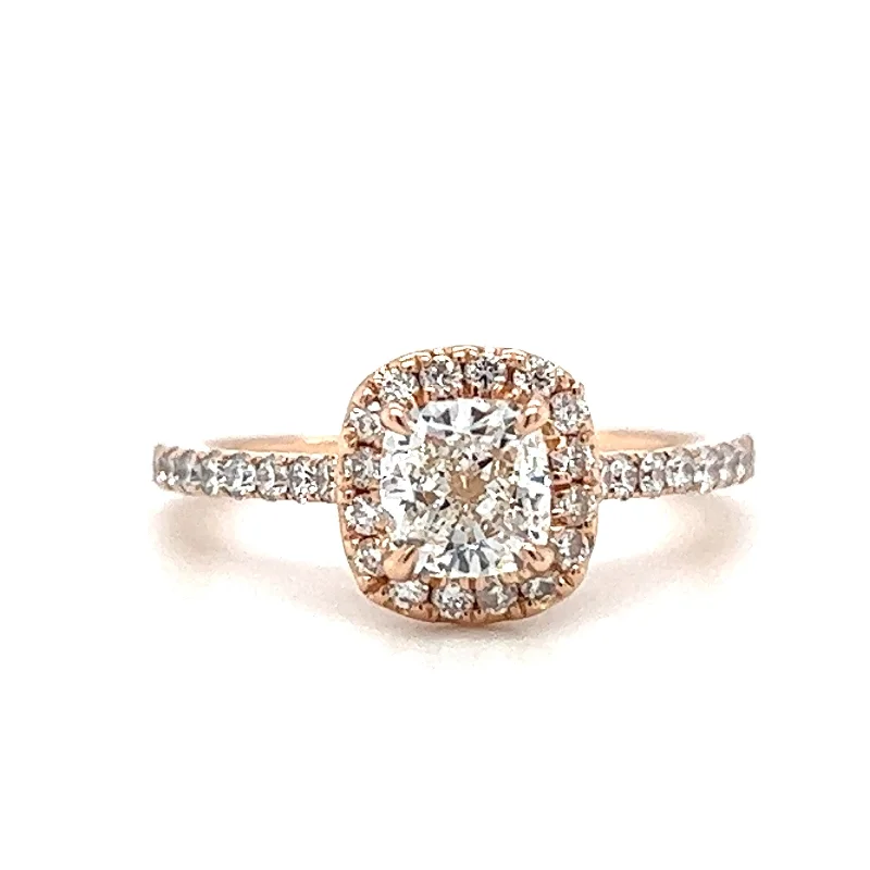 engagement-platinum-cluster-ring-Pre-Owned 14k Rose Gold Classic Halo Cushion Diamond Engagement Ring