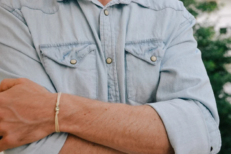 Ladies bracelets for luxe events -Silver skull bead bracelet for men, beige cord, handmade gift for him