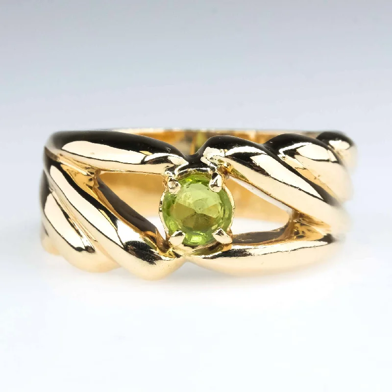 ladies-princess-cut-emerald-rings-14K Yellow Gold 0.54ct Round Peridot Solitaire Gemstone Ring Size 8