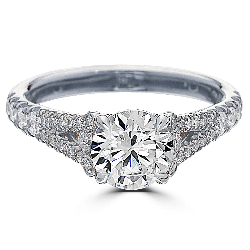 engagement-white-gold-bezel-ring-Point of Love Round Brilliant 1.5 Carat Diamond Split Shank Platinum Engagement Ring