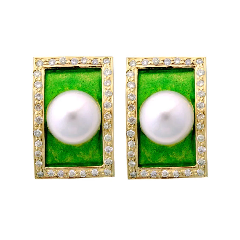 ladies-flower-rose-gold-earrings-Earrings-Pearl and Diamond (Enamel)