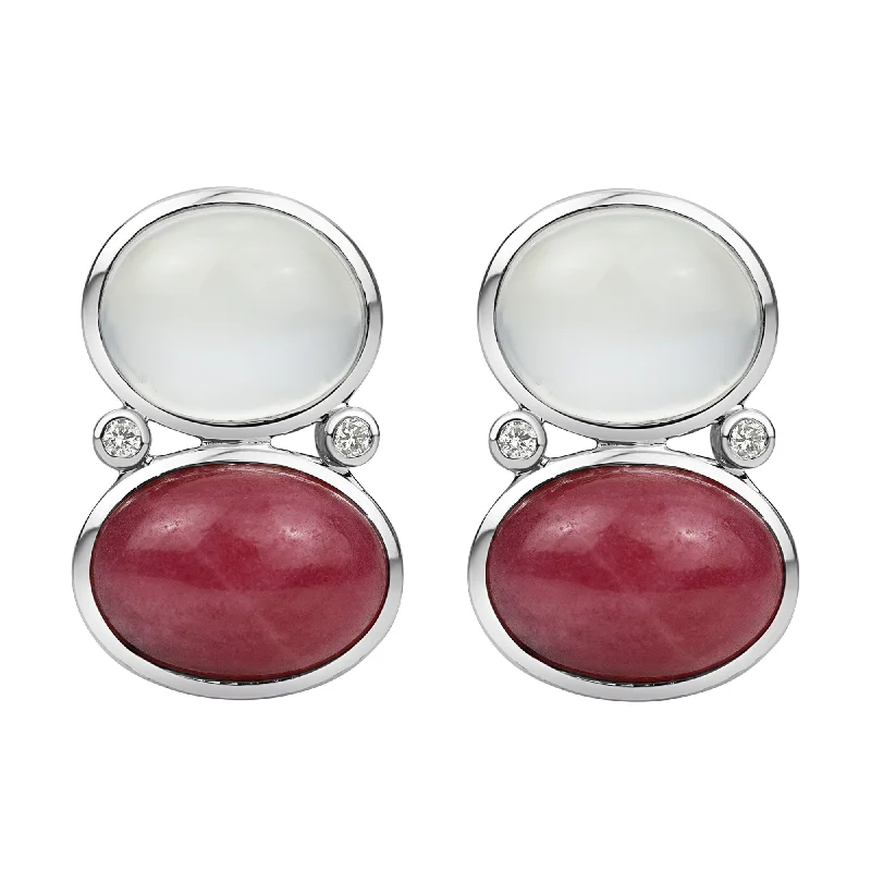 ladies-moon-diamond-earrings-Earrings - Moonstone, Rhodochrosite And Diamond