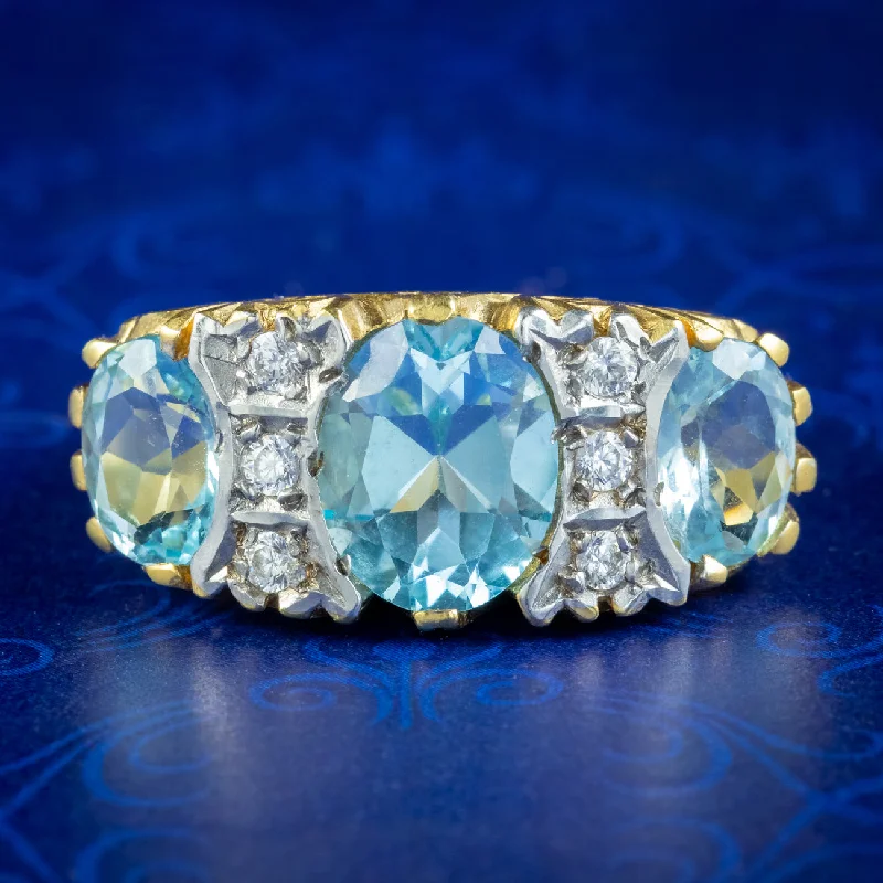 ladies-modern-silver-rings-Victorian Style Carved Half Hoop Blue Topaz Ring 6.5ct Of Topaz