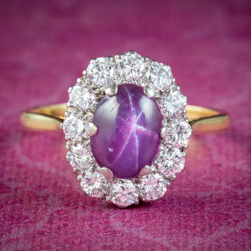 ladies-oval-pearl-rings-Antique Edwardian Star Ruby Diamond Ring 1.8ct Cabochon Ruby