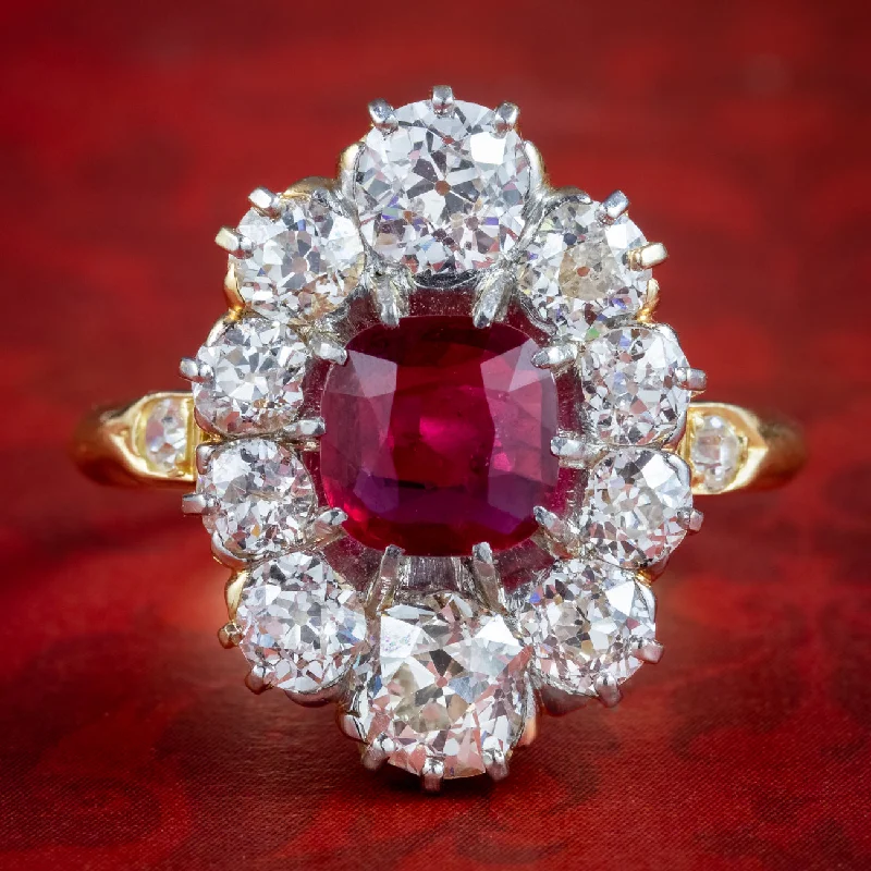 ladies-name-pearl-rings-Antique Victorian Ruby Diamond Cluster Ring 1.15ct Ruby With Cert