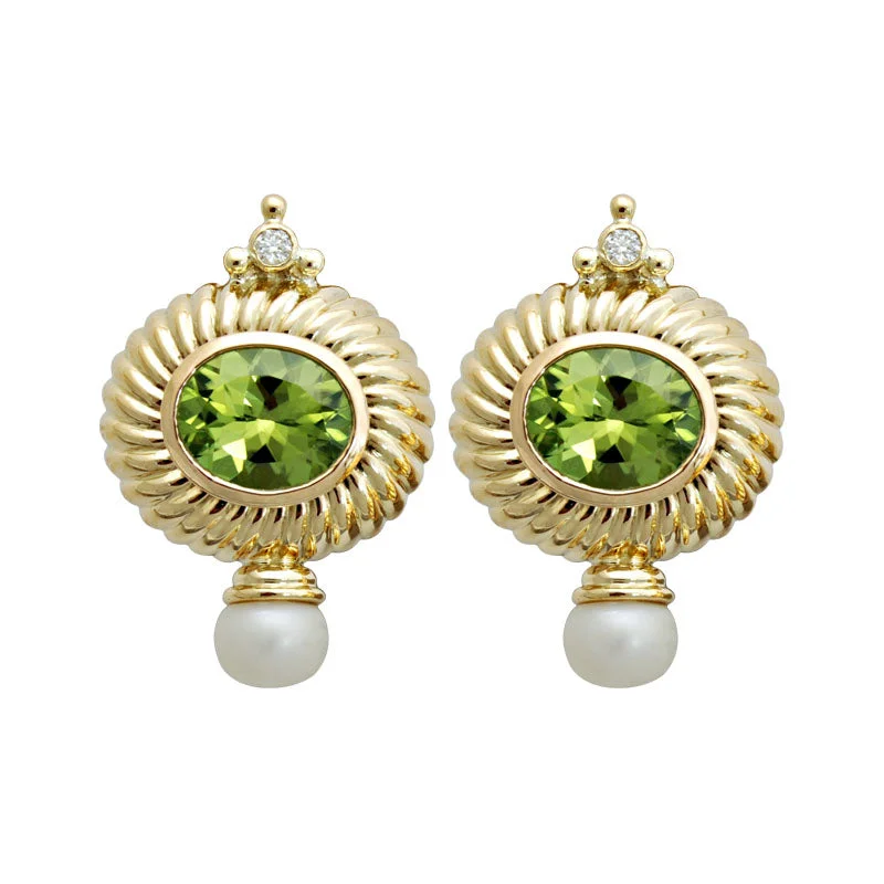 ladies-affordable-diamond-earrings-Earrings-Peridot, Pearl and Diamond