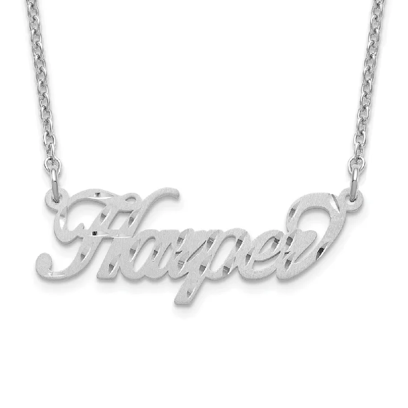 Ladies necklaces for autumn glow -Personalized Satin, Diamond-Cut Fancy Small Script Name Necklace