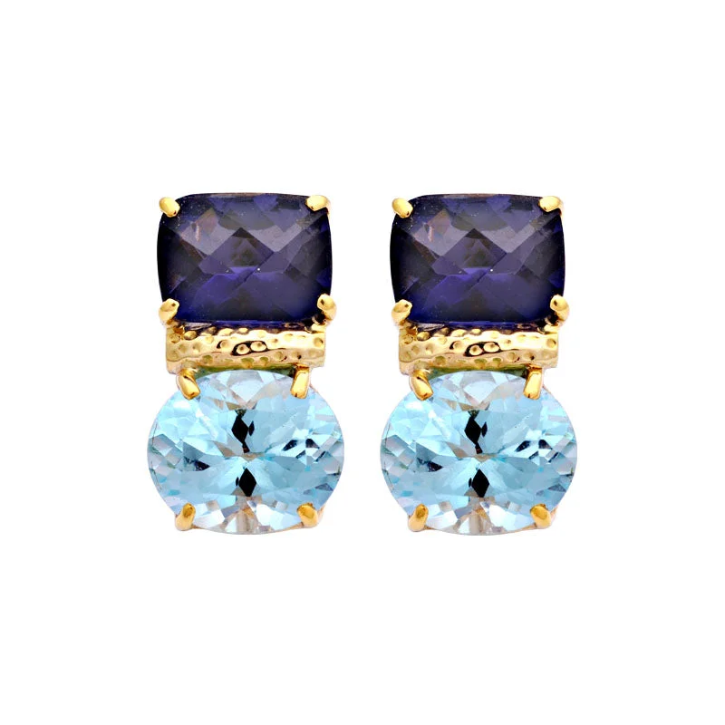 ladies-luxury-rose-gold-earrings-Earrings-Iolite and Blue Topaz