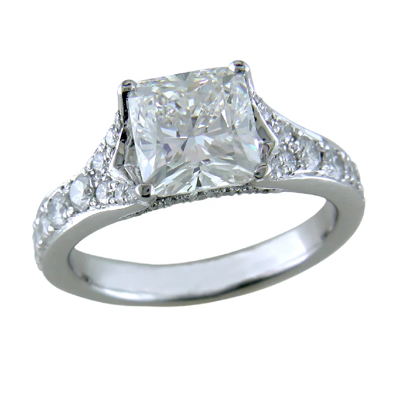 engagement-diamond-pave-ring-Cushion Modified Brilliant 1.70 Carat Diamond Platinum Custom Split Shank Engagement Ring