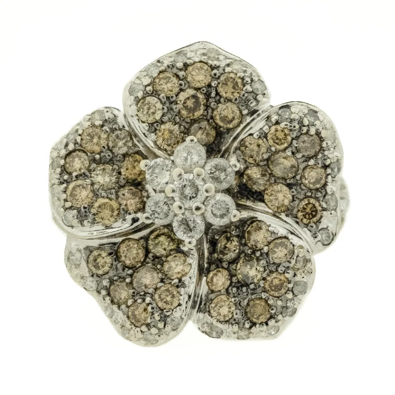 ladies-luxury-diamond-rings-1.75ctw Diamond Flower Accented Cluster Ring in 14K White Gold - Size 7.75