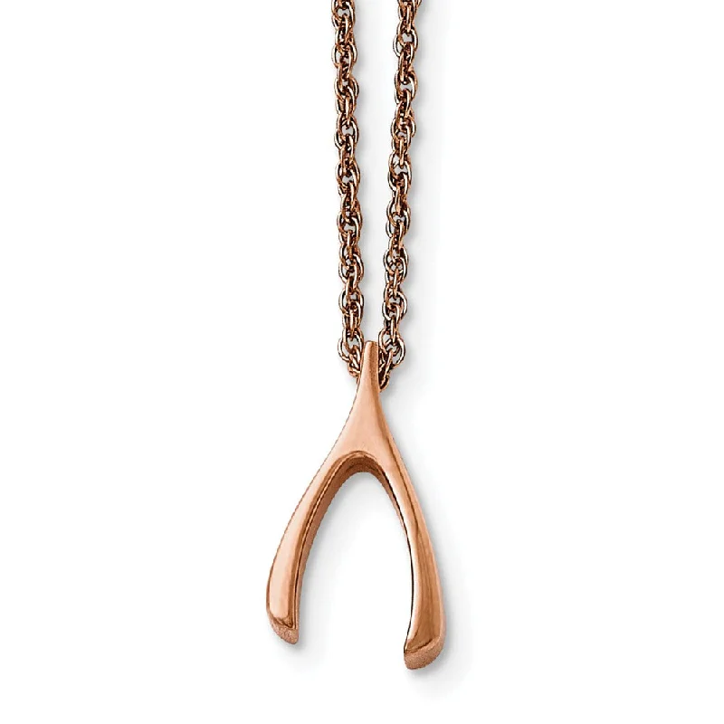 Ladies necklaces timeless strands -Rose Gold Tone Plated Stainless Steel Wishbone Necklace, 16 Inch