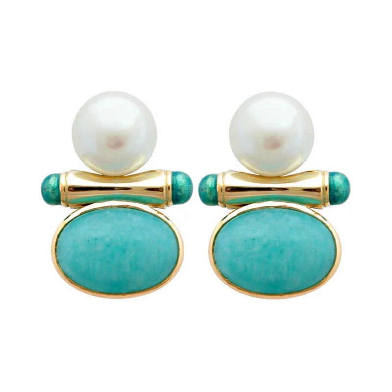 ladies-pearl-chandelier-earrings-Earrings-Amazonite and Pearl (Enamel)