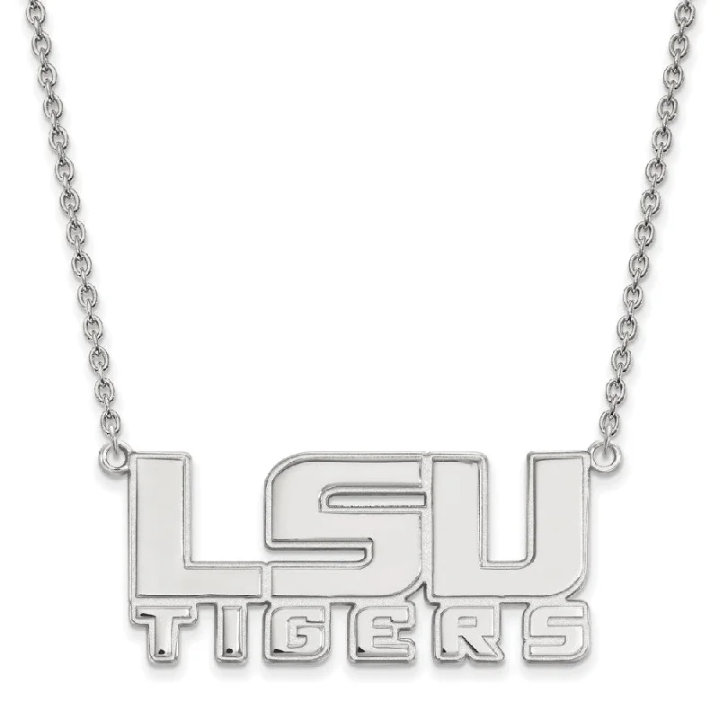 Ladies necklaces with purple garnet -Sterling Silver Louisiana State Large LSU Tiger Pendant Necklace