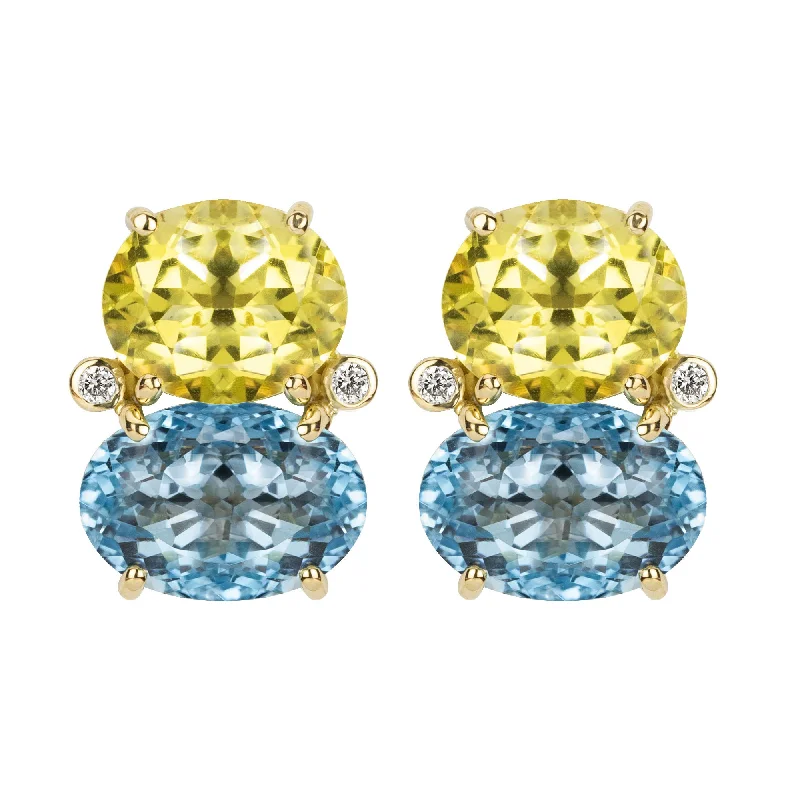 ladies-bohemian-silver-earrings-Earrings - Lemon Quartz, Blue Topaz And Diamond (2347D)