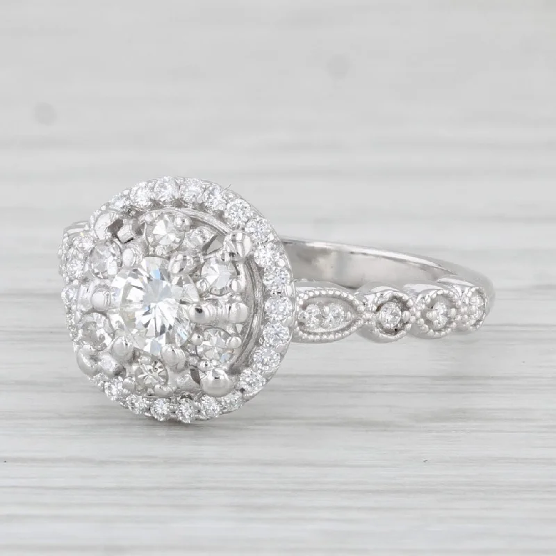 engagement-silver-filigree-ring-0.52ctw Round Diamond Halo Engagement Ring 14k White Gold Size 5